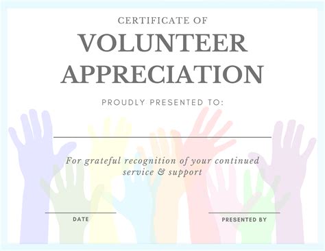 Printable Certificates for Volunteer Appreciation .